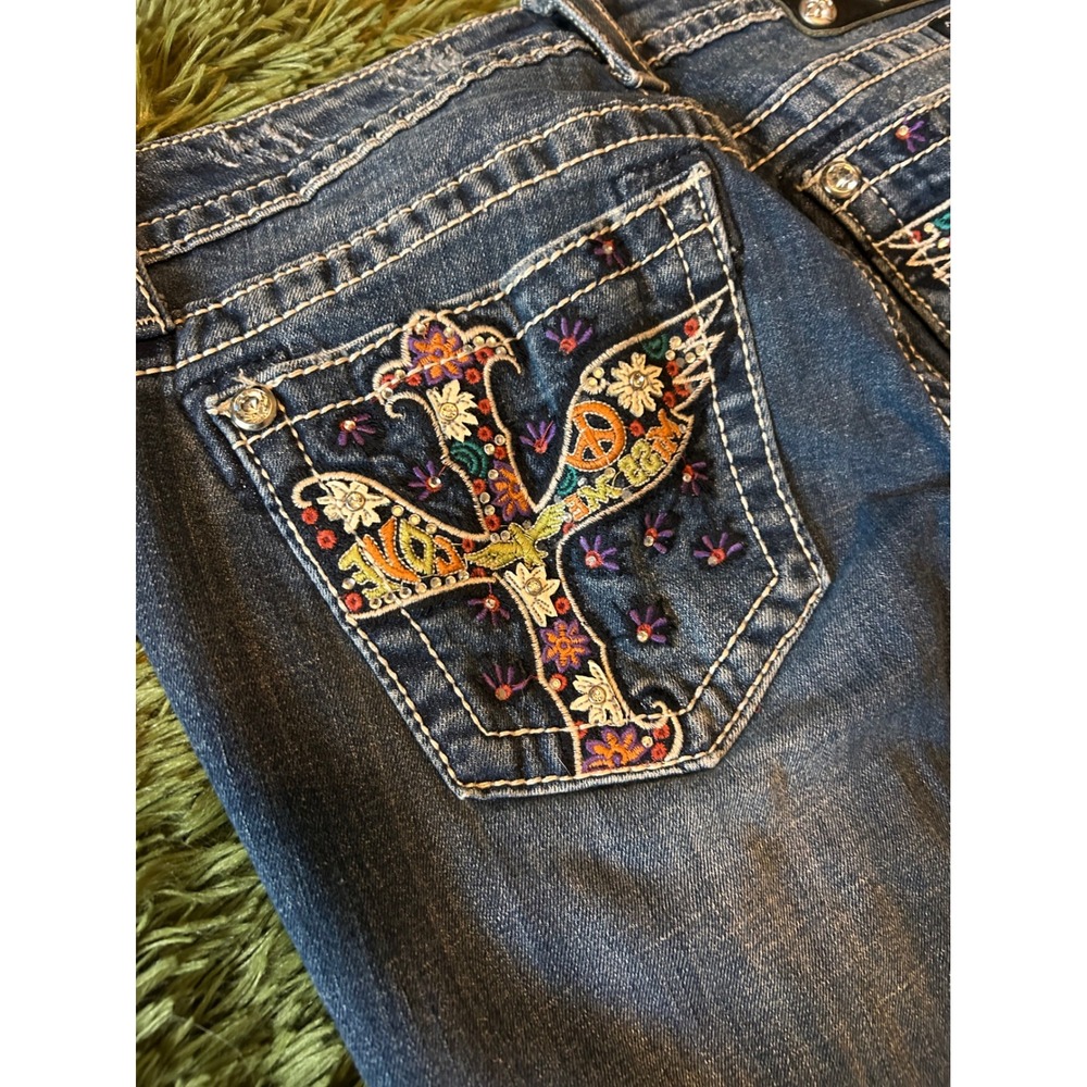 Miss Me Bootcut Jeans JP5727B5 Dark Wash Embroidered Peace Love 28 x 33 READ - Picture 8 of 10